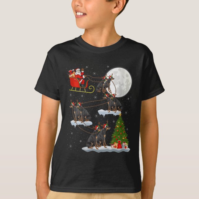 Womens Miniature Nscher Dog Santa Sleigh Flying Fu T Shirt (Framsida)