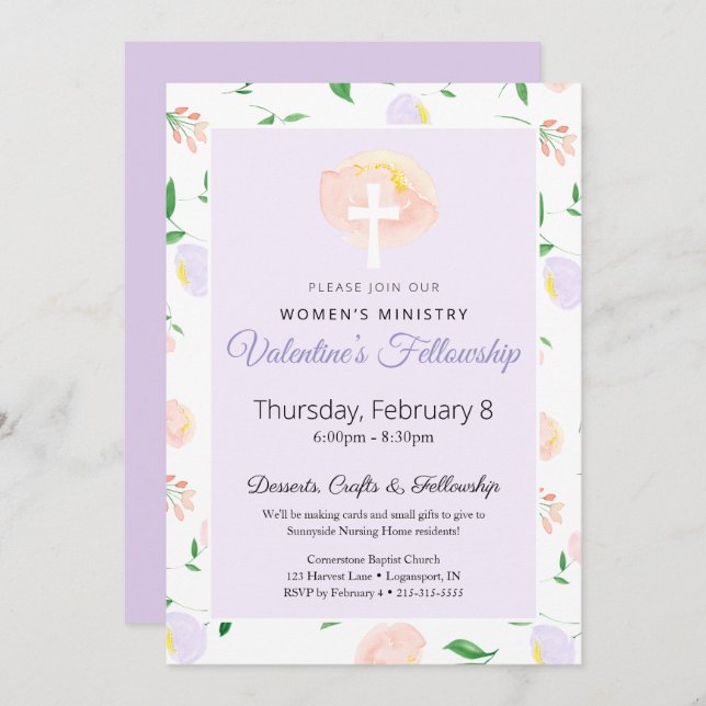 Women's Ministry Valentine's Fellowship Invitation Inbjudningar (Fram/baksida)