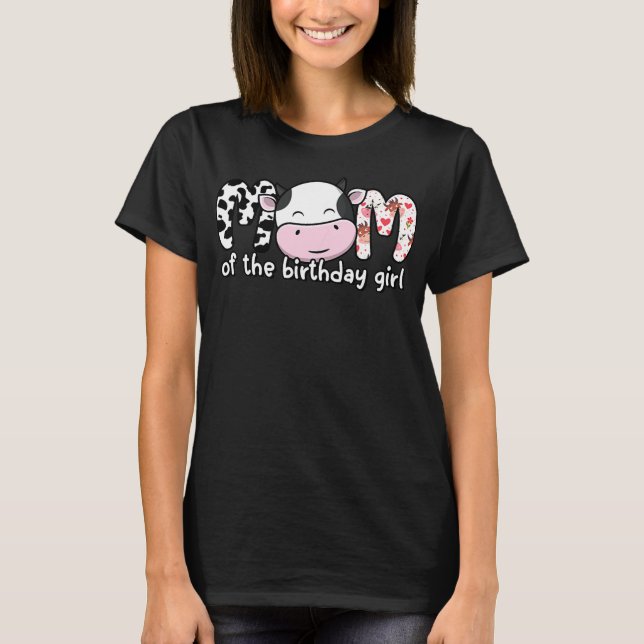 Womens Mom Of The Birthday Cow Girl Farm Family T Shirt (Framsida)