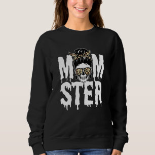 Womens Momster Halloween Mamma Monster Skull Leopa T Shirt