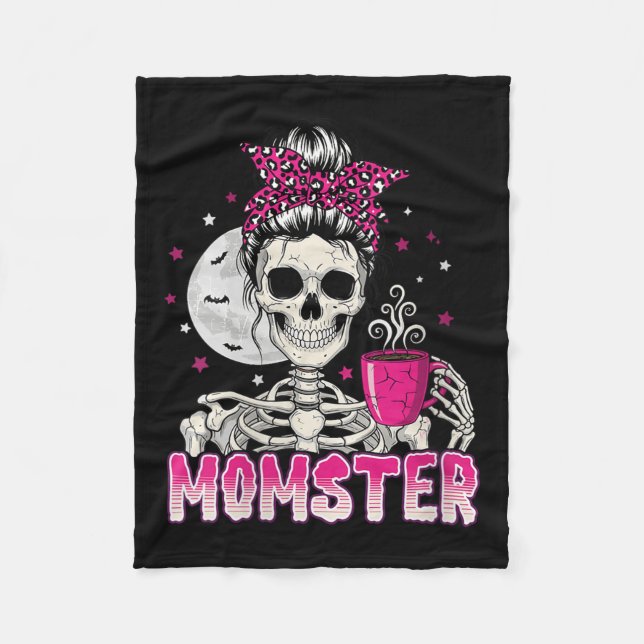Womens Momster Skull Mamma Coffee Älskare Hallowee Fleecefilt (Framsidan)