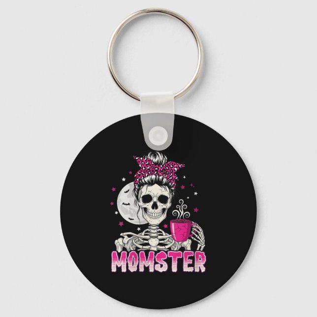Womens Momster Skull Mamma Coffee Älskare Hallowee Nyckelring (Framsida)