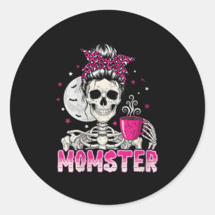 Womens Momster Skull Mamma Coffee Älskare Hallowee Runt Klistermärke
