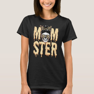 Womens Momster Skull Mamma Monster Orange Leopard  T Shirt