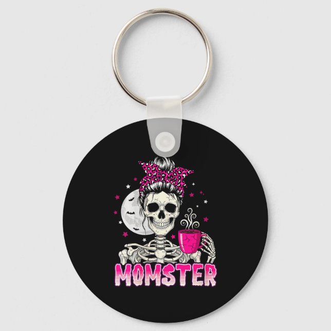 Womens Momster Skull Mom Coffee Lover Halloween Me Nyckelring (Framsida)