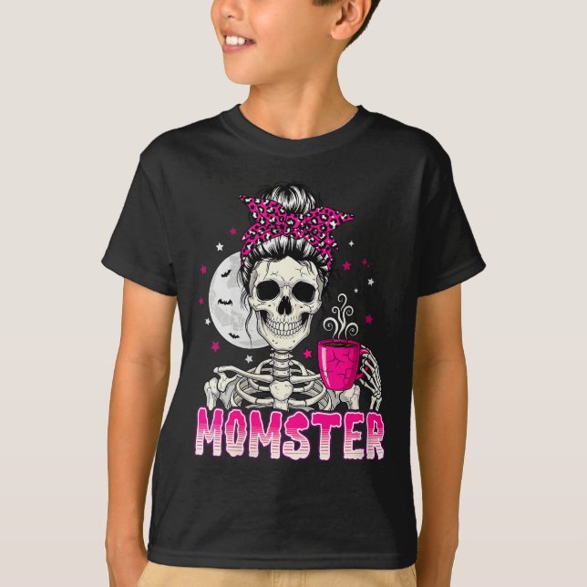 Womens Momster Skull Mom Coffee Lover Halloween Me T Shirt (Framsida)