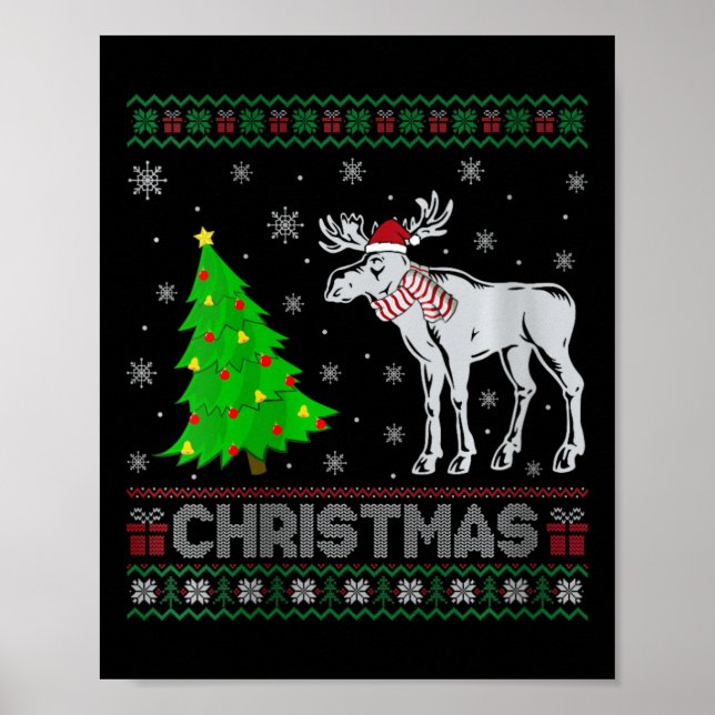 Womens Moose Julafton Träd Lighting Ugly jul Swe Poster (Framsidan)
