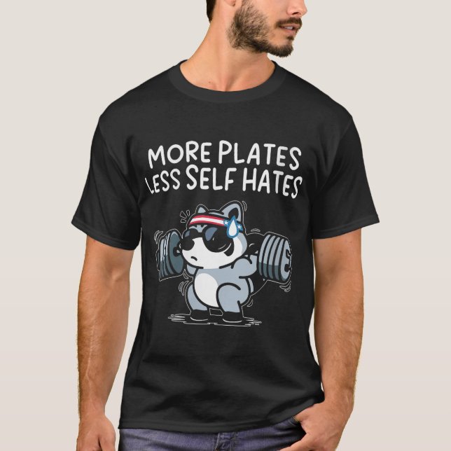 Womens More Plates Less Self Hates Possum Gym T Shirt (Framsida)