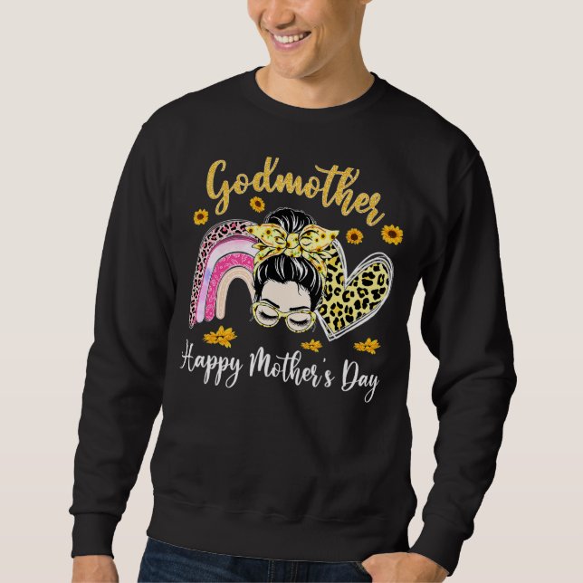 Womens Mors dag Rainbow Leopard Messy Bun Godm Lång Ärmad Tröja (Framsida)