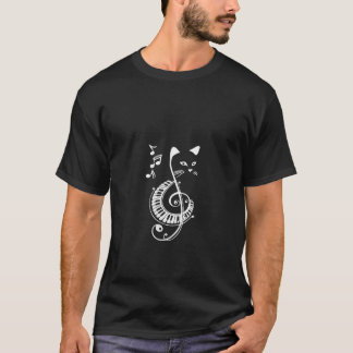 Womens Musical Cat Treble Clef Music Djur älskare T Shirt