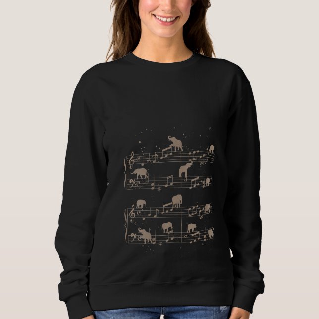 Womens Musik noter Elephant T Shirt (Framsida)