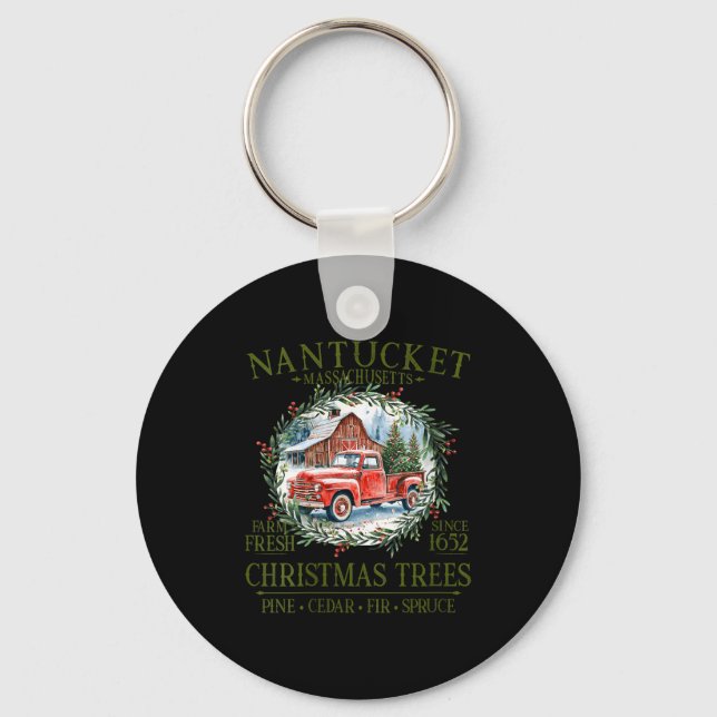 Womens Nantucket Ma Farm Fresh Christmas Trees Gre Nyckelring (Framsida)