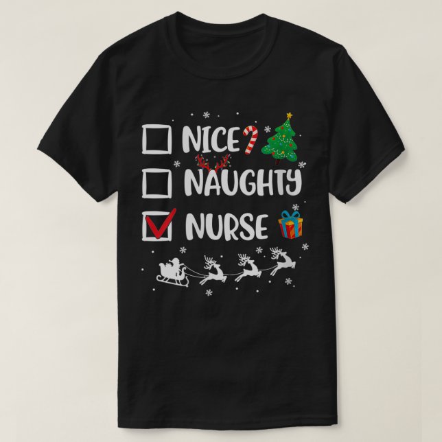 Womens Naughty Nice Nurse jul Funny Santa Ha T Shirt (Design framsida)