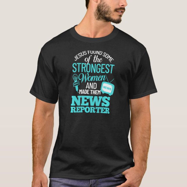 Womens News Reporter Microphone Camera Intervjun T Shirt (Framsida)