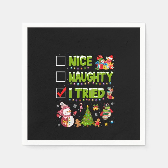 Womens Nice Naughty I Tried Funny Julgran L Pappersservett (Framsidan)