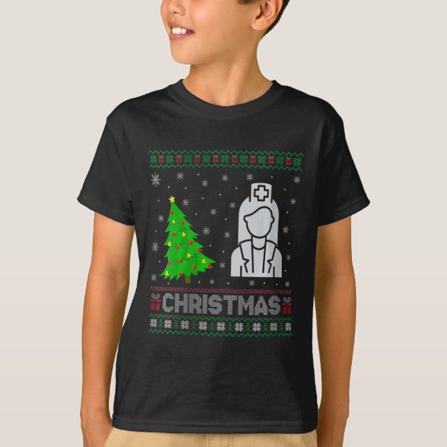 Womens Nicu Nurse Julafton Träd Lighting Ugly Chri T Shirt (Framsida)