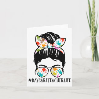 Womens Nn Daycare Teacher Life Messy Bun Mamma Wom Kort