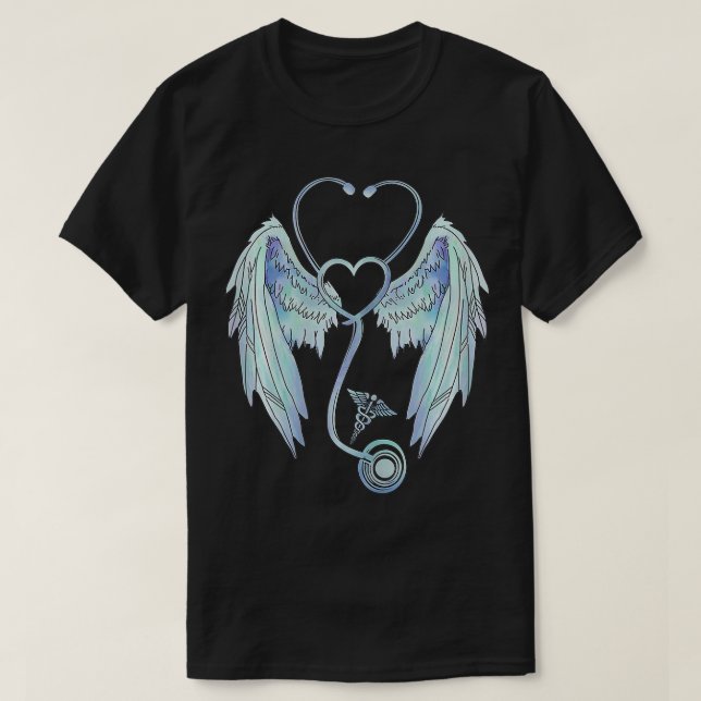 Womens Nurse Angel Vingar Stethoscopes RN LPN Nurs T Shirt (Design framsida)