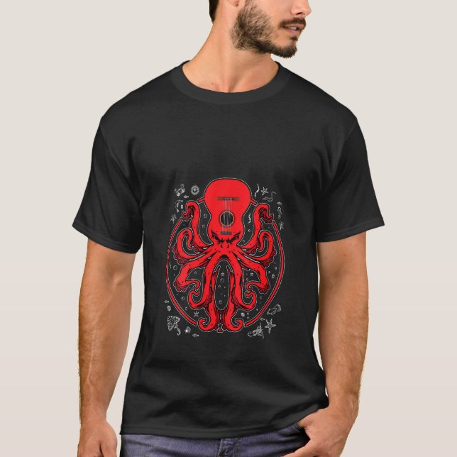 Womens Octopus Guitar T Music Kraken Electric Bass T Shirt (Framsida)