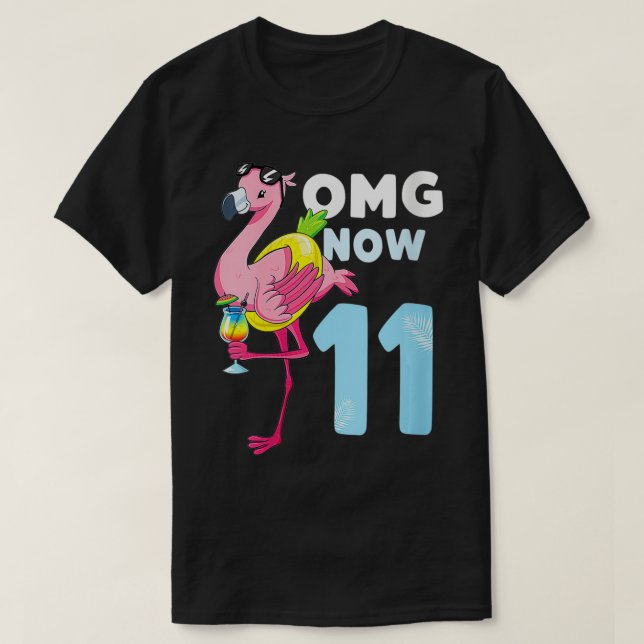Womens OMG Nu 11-åriga Girl Flamingo 11th Birthda T Shirt (Design framsida)