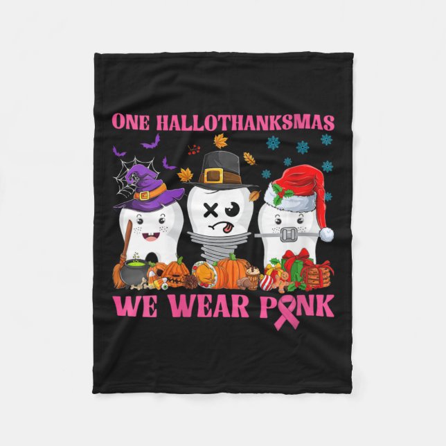 Womens One Hallothanksmas Vi Bära Rosa Teeth Breas Fleecefilt (Framsidan)