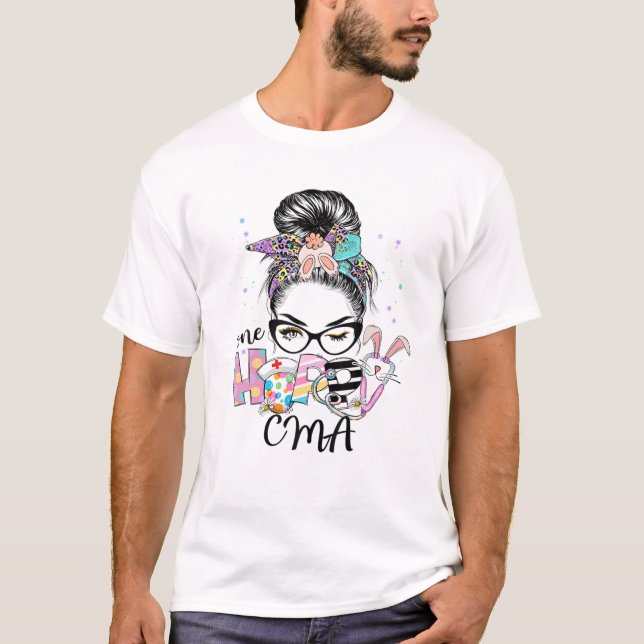 Womens One Hoppy CMA Messy Bun Påsk Matching T Shirt (Framsida)