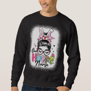Womens One Hoppy Nurse Messy Bun Hair Bunny Ear Ea Lång Ärmad Tröja