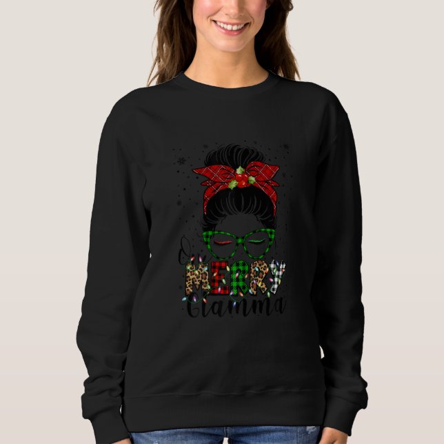 Womens One Merry Glamma Messy Bun Christmas Family T Shirt (Framsida)