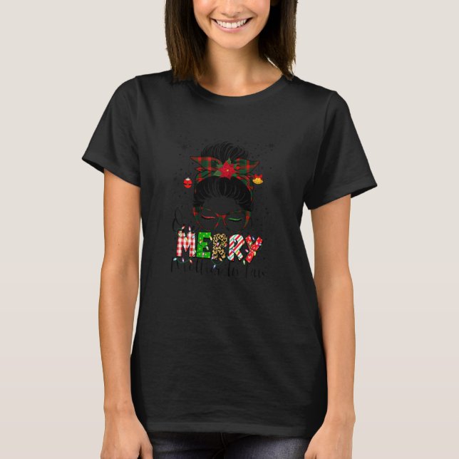 Womens One Merry Mother In Law Messy Bun Matching  T Shirt (Framsida)