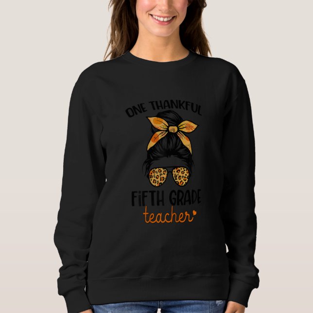 Womens One Thankful Fifth Grade Teacher Happy Fall T Shirt (Framsida)