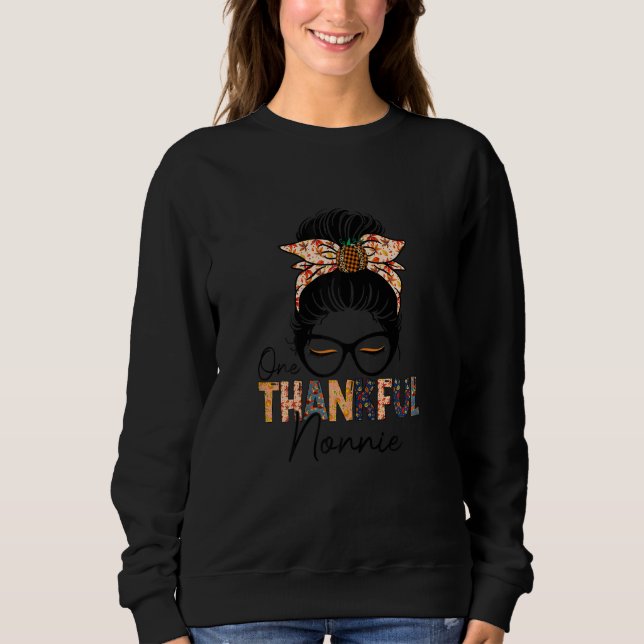 Womens One Thankful Nonnie Leopard Messy Bun Thank T Shirt (Framsida)