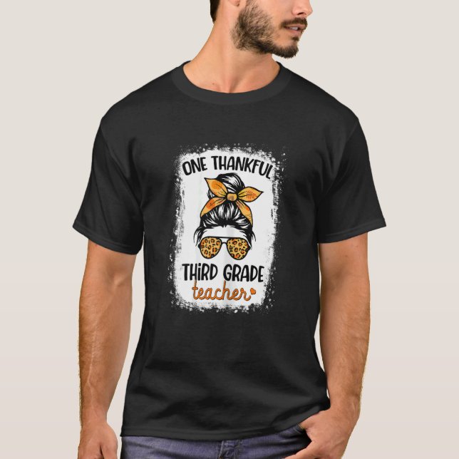 Womens One Thankful Third Grade Teacher Happy Fall T Shirt (Framsida)