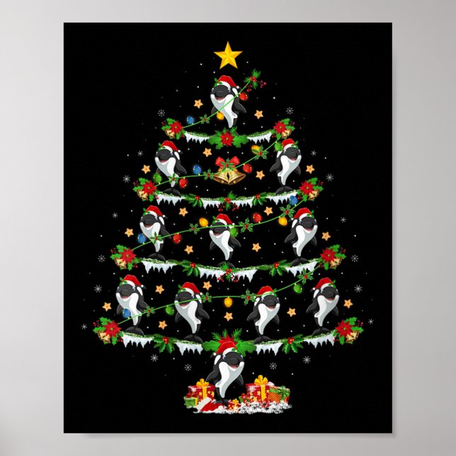 Womens Orca Christmas Tree Lights Funny Sea Animal Poster (Framsidan)