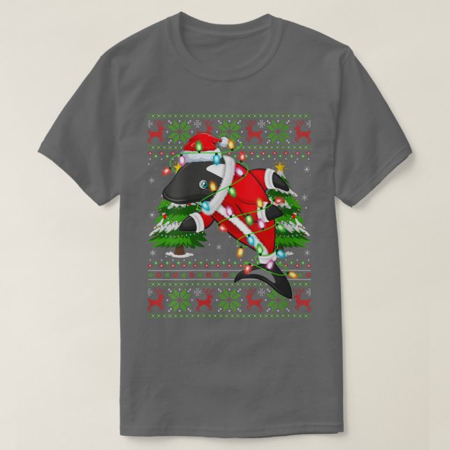 Womens Orca Fish Julafton Träd Matching Santa Orca T Shirt (Design framsida)