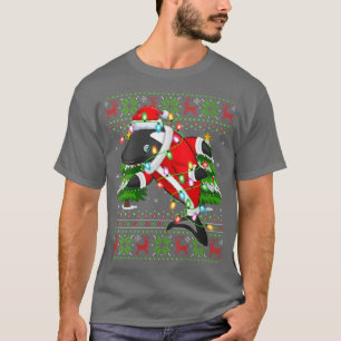 Womens Orca Fish Julafton Träd Matching Santa Orca T Shirt