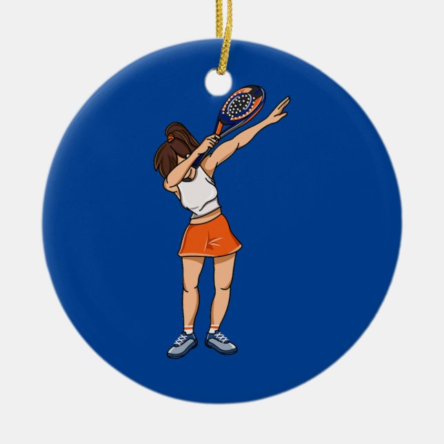 Womens Padel Tennis dabbing Padel Girl with Julgransprydnad Keramik (Framsidan)