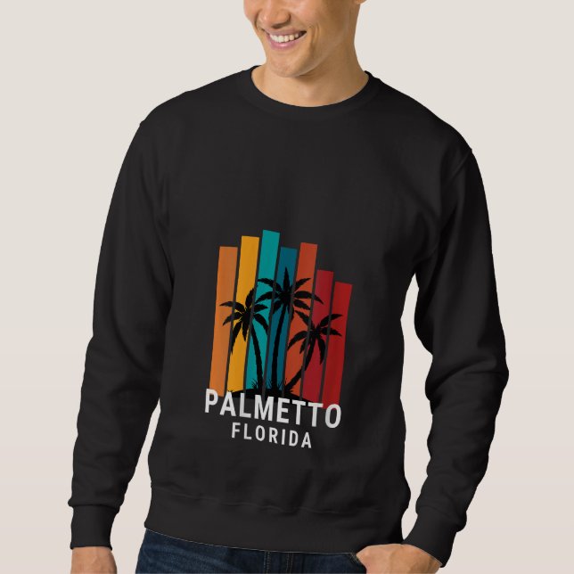 Womens Palmetto Florida Palm Tree Retro Vacation M Lång Ärmad Tröja (Framsida)