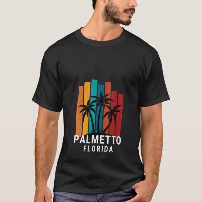 Womens Palmetto Florida Palm Tree Retro Vacation M T Shirt (Framsida)