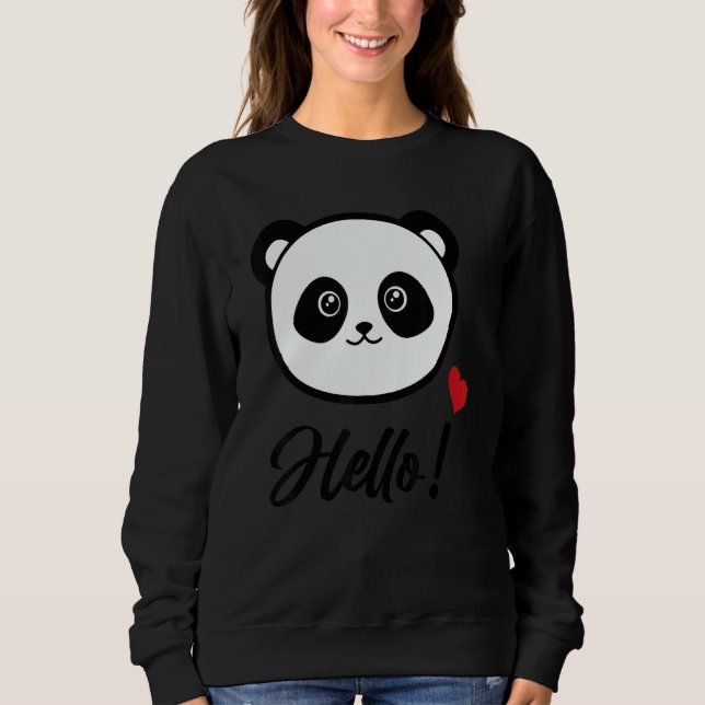 Womens  Panda 'hello' T Shirt (Framsida)