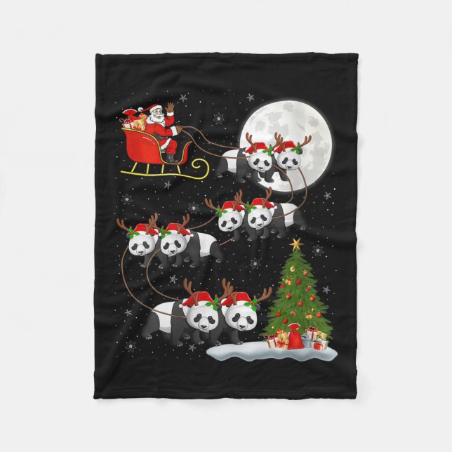 Womens Panda Santa Sleigh Flying Funny Magical Chr Fleecefilt (Framsidan)