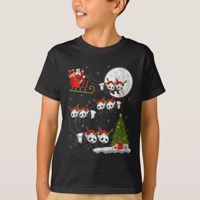 Womens Panda Santa Sleigh Flying Funny Magical Chr T Shirt (Framsida)