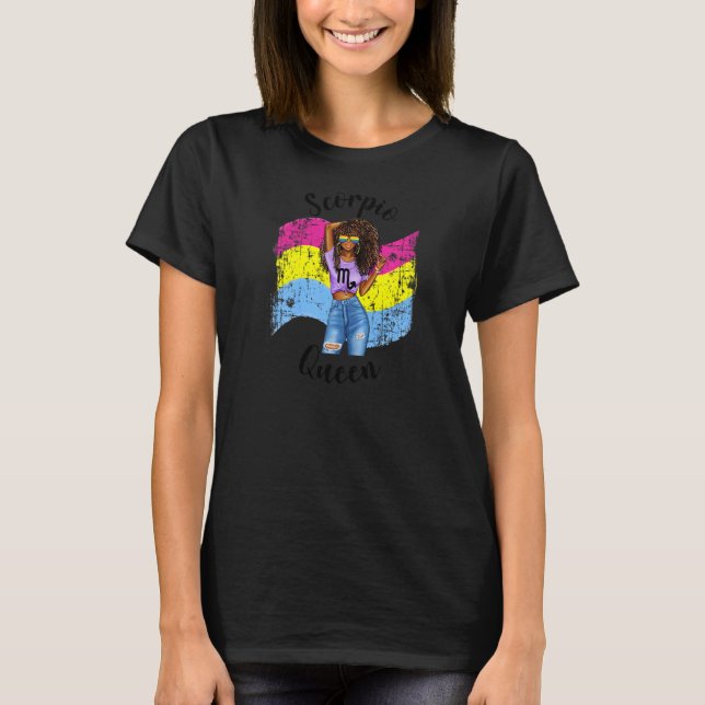 Womens Pansexual Pride Scorpio Queen Zodiac Black T Shirt (Framsida)