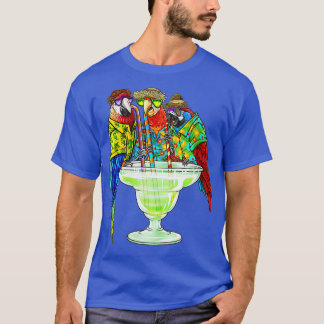 Womens Parrots Drinking Margarita Hawaiian Vacati T Shirt