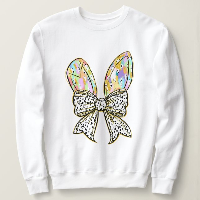 Womens Påskhare Öron med Coquette Bow T Shirt (Design framsida)