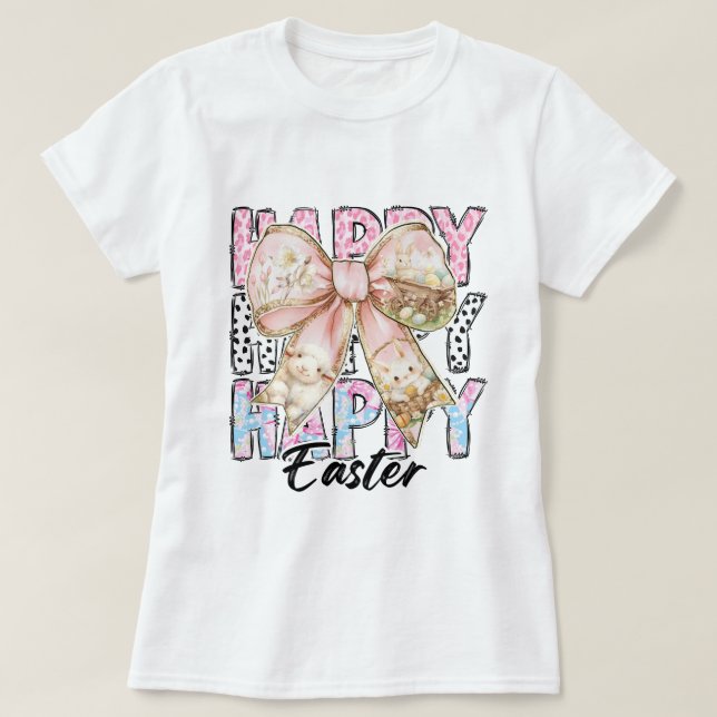 Womens Pastel Glad påsk Coquette Bow T Shirt (Design framsida)