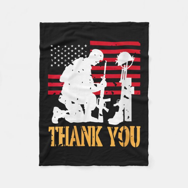 Womens Patriotic Soldier Kneeling Battlefield Cros Fleecefilt (Framsidan)