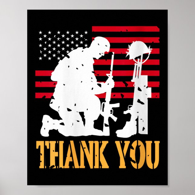 Womens Patriotic Soldier Kneeling Battlefield Cros Poster (Framsidan)