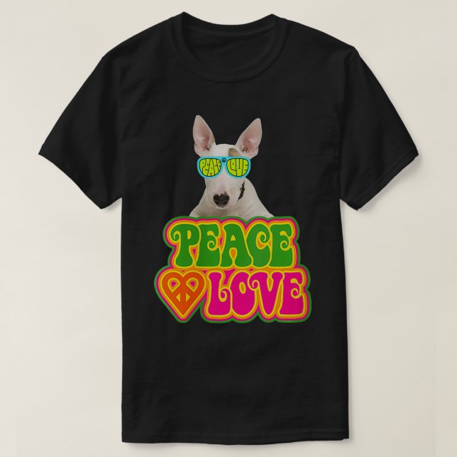 Womens Peace Heart Kärlek Hund Bull Terrier VNeck T Shirt (Design framsida)