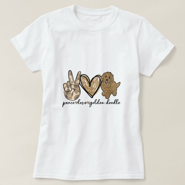 Womens Peace Kärlek Golden Doodle Hund Djurälskare T Shirt (Design framsida)