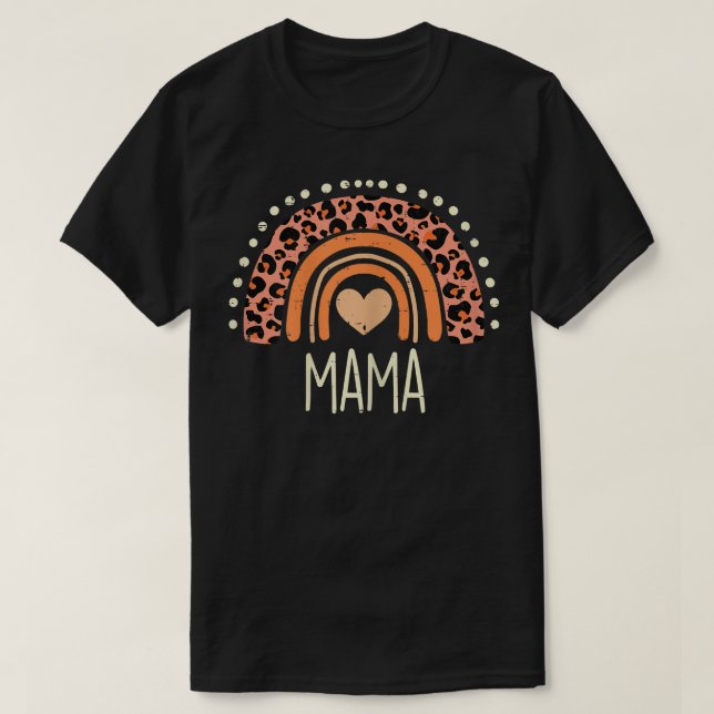 Womens Peach Leopard Boho Rainbow Mamma Mors dag T Shirt (Design framsida)